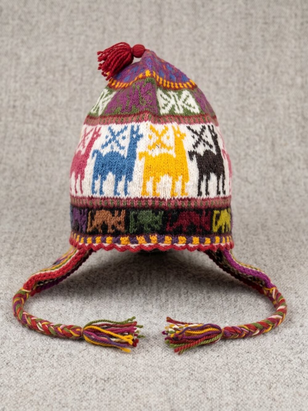 Traditional Andean Sheep's Wool Chullo with Geometric Llama Design (Cusco)